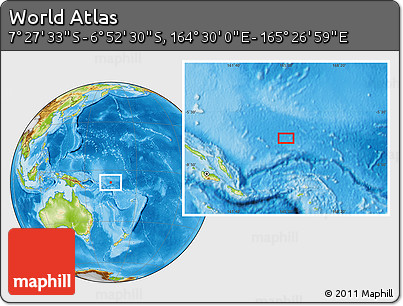 Physical Location Map of the Area around 7° 10' 2" S, 164° 58' 29" E