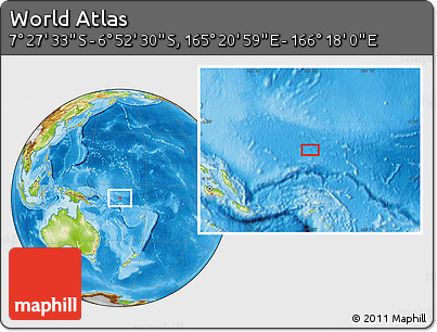 Physical Location Map of the Area around 7° 10' 2" S, 165° 49' 29" E