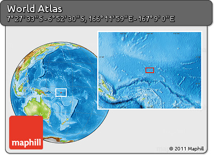 Physical Location Map of the Area around 7° 10' 2" S, 166° 40' 30" E