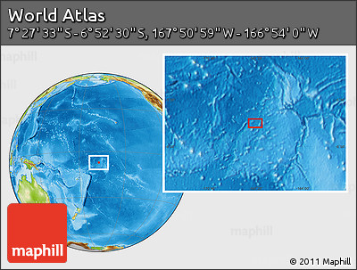 Physical Location Map of the Area around 7° 10' 2" S, 167° 22' 30" W