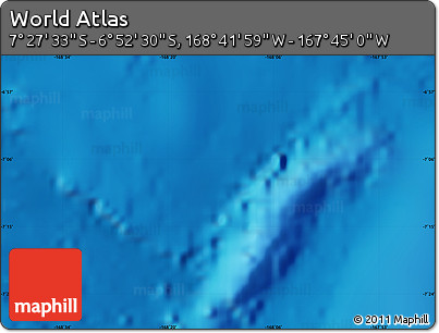 Shaded Relief Map of the Area around 7° 10' 2" S, 168° 13' 29" W