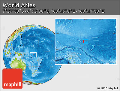 Physical Location Map of the Area around 7° 10' 2" S, 169° 13' 29" E
