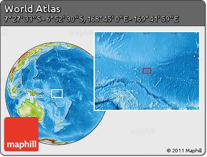 Physical Location Map of the Area around 7° 10' 2" S, 169° 13' 29" E