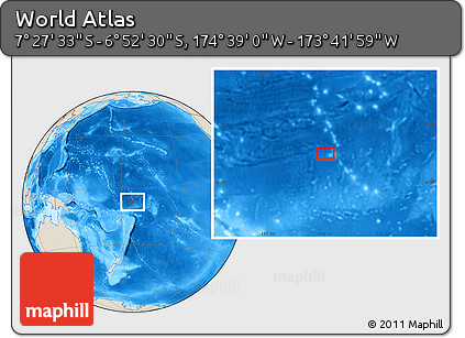Shaded Relief Location Map of the Area around 7° 10' 2" S, 174° 10' 30" W