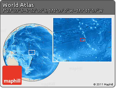 Shaded Relief Location Map of the Area around 7° 10' 2" S, 174° 10' 30" W