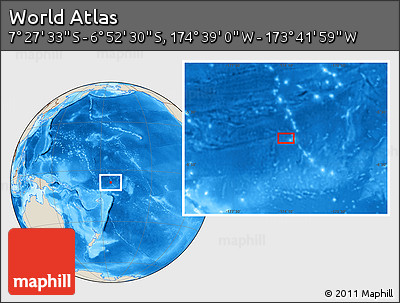 Shaded Relief Location Map of the Area around 7° 10' 2" S, 174° 10' 30" W