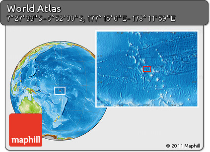 Physical Location Map of the Area around 7° 10' 2" S, 177° 43' 29" E