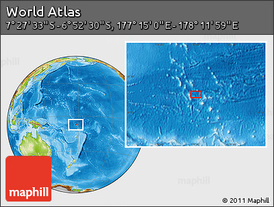 Physical Location Map of the Area around 7° 10' 2" S, 177° 43' 29" E