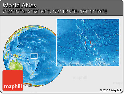 Physical Location Map of the Area around 7° 10' 2" S, 177° 43' 29" E