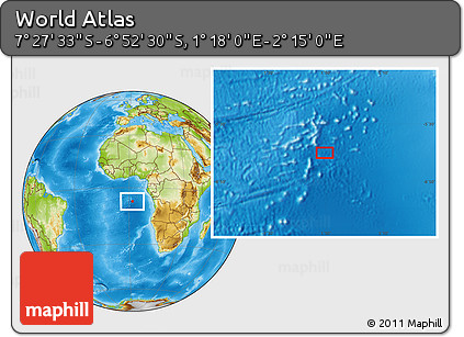 Physical Location Map of the Area around 7° 10' 2" S, 1° 46' 29" E