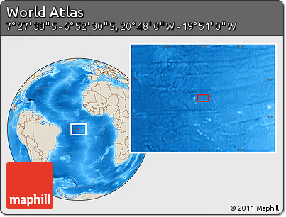 Shaded Relief Location Map of the Area around 7° 10' 2" S, 20° 19' 30" W