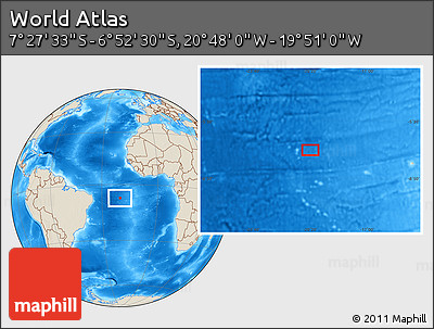 Shaded Relief Location Map of the Area around 7° 10' 2" S, 20° 19' 30" W