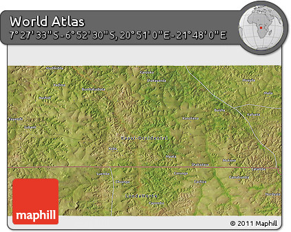 Satellite 3D Map of the Area around 7° 10' 2" S, 21° 19' 30" E