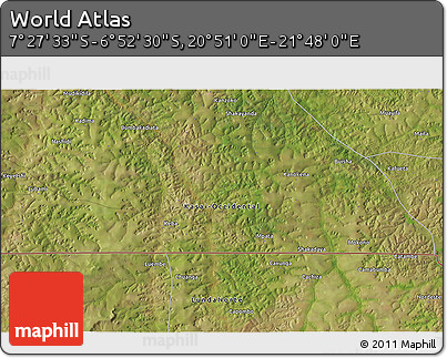Satellite 3D Map of the Area around 7° 10' 2" S, 21° 19' 30" E