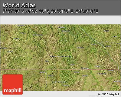Satellite 3D Map of the Area around 7° 10' 2" S, 21° 19' 30" E