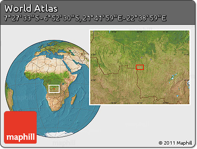 Satellite Location Map of the Area around 7° 10' 2" S, 22° 10' 29" E