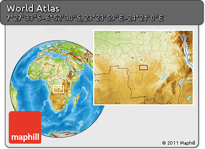 Physical Location Map of the Area around 7° 10' 2" S, 23° 52' 30" E