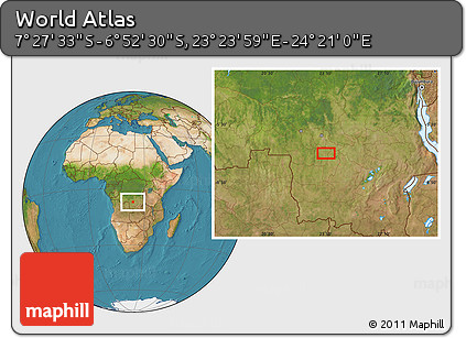 Satellite Location Map of the Area around 7° 10' 2" S, 23° 52' 30" E