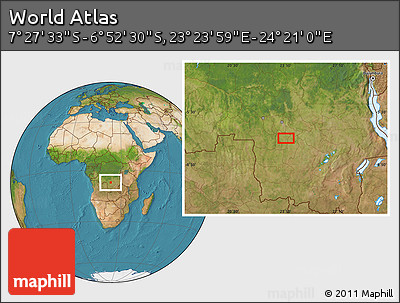 Satellite Location Map of the Area around 7° 10' 2" S, 23° 52' 30" E
