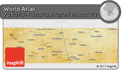 Physical Panoramic Map of the Area around 7° 10' 2" S, 23° 52' 30" E