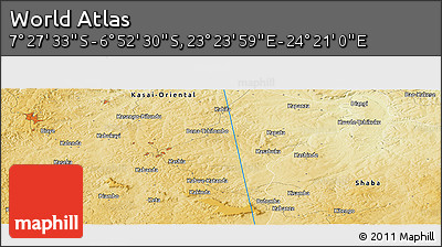 Physical Panoramic Map of the Area around 7° 10' 2" S, 23° 52' 30" E