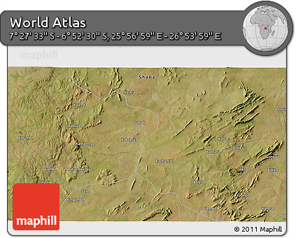 Satellite 3D Map of the Area around 7° 10' 2" S, 26° 25' 29" E