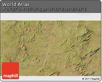 Satellite 3D Map of the Area around 7° 10' 2" S, 26° 25' 29" E
