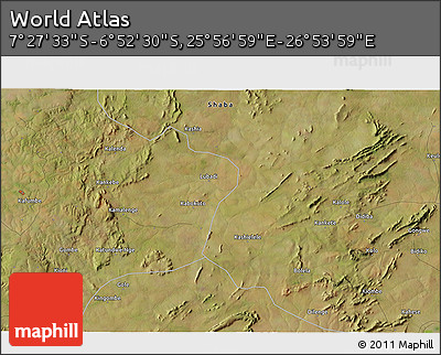 Satellite 3D Map of the Area around 7° 10' 2" S, 26° 25' 29" E