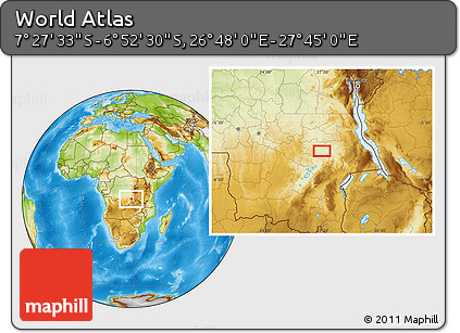 Physical Location Map of the Area around 7° 10' 2" S, 27° 16' 29" E