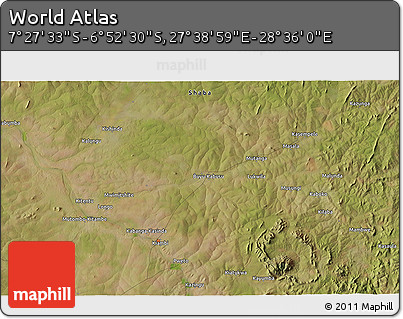 Satellite 3D Map of the Area around 7° 10' 2" S, 28° 7' 30" E