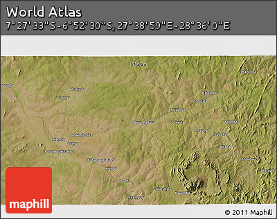 Satellite 3D Map of the Area around 7° 10' 2" S, 28° 7' 30" E