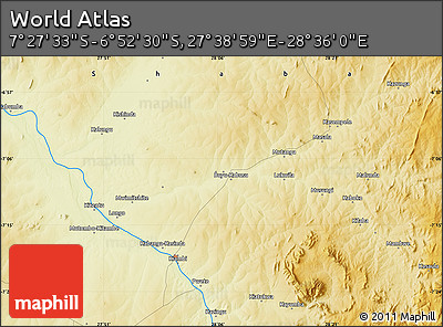 Physical Map of the Area around 7° 10' 2" S, 28° 7' 30" E