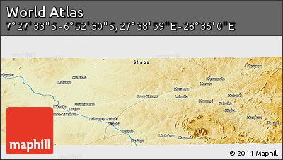 Physical Panoramic Map of the Area around 7° 10' 2" S, 28° 7' 30" E