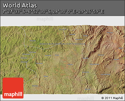 Satellite 3D Map of the Area around 7° 10' 2" S, 28° 58' 30" E