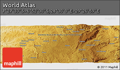 Physical Panoramic Map of the Area around 7° 10' 2" S, 28° 58' 30" E