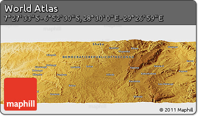 Physical Panoramic Map of the Area around 7° 10' 2" S, 28° 58' 30" E