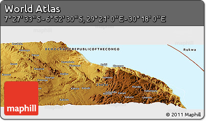 Physical Panoramic Map of the Area around 7° 10' 2" S, 29° 49' 30" E