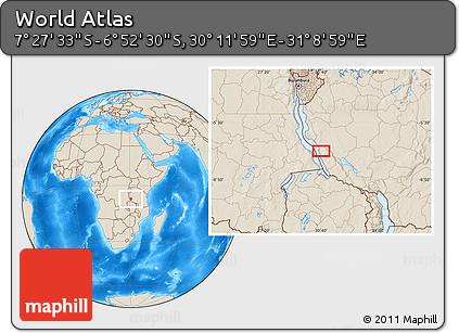 Shaded Relief Location Map of the Area around 7° 10' 2" S, 30° 40' 29" E