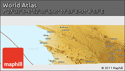 Physical Panoramic Map of the Area around 7° 10' 2" S, 30° 40' 29" E