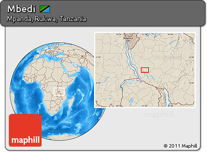 Shaded Relief Location Map of Mbedi