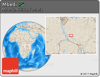 Shaded Relief Location Map of Mbedi