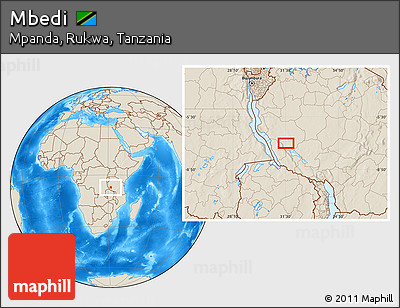 Shaded Relief Location Map of Mbedi
