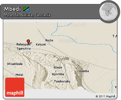Shaded Relief Panoramic Map of Mbedi