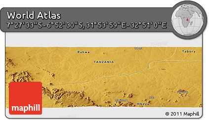 Physical Panoramic Map of the Area around 7° 10' 2" S, 32° 22' 30" E