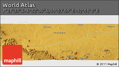 Physical Panoramic Map of the Area around 7° 10' 2" S, 32° 22' 30" E