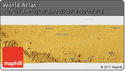 Physical Panoramic Map of the Area around 7° 10' 2" S, 32° 22' 30" E