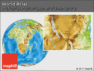 Physical Location Map of the Area around 7° 10' 2" S, 33° 13' 30" E
