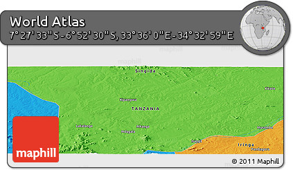 Political Panoramic Map of the Area around 7° 10' 2" S, 34° 4' 30" E