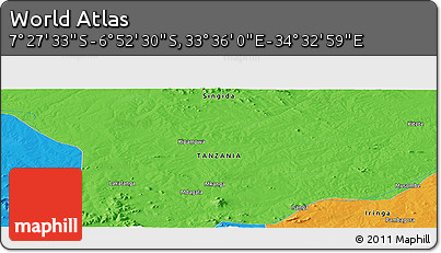 Political Panoramic Map of the Area around 7° 10' 2" S, 34° 4' 30" E