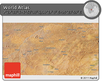 Satellite 3D Map of the Area around 7° 10' 2" S, 34° 55' 29" E